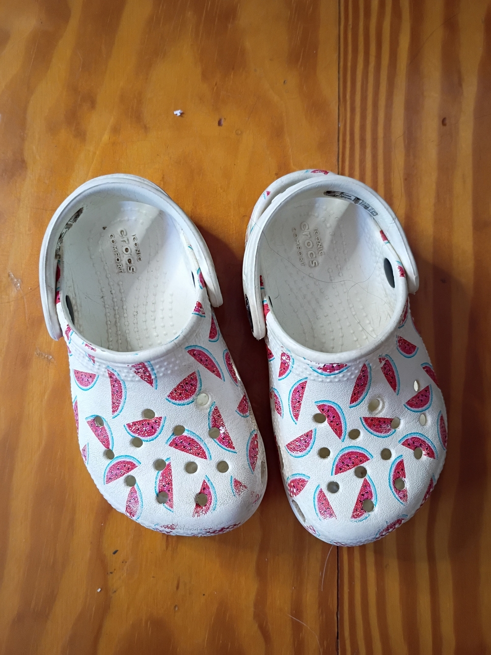CROCS White Kids Clogs with Pink Watermelon Print